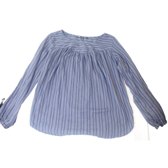 Lee Shape Illusions Blue White Stripe Blouse M Long Sleeve Boho Casual Top - Picture 1 of 9